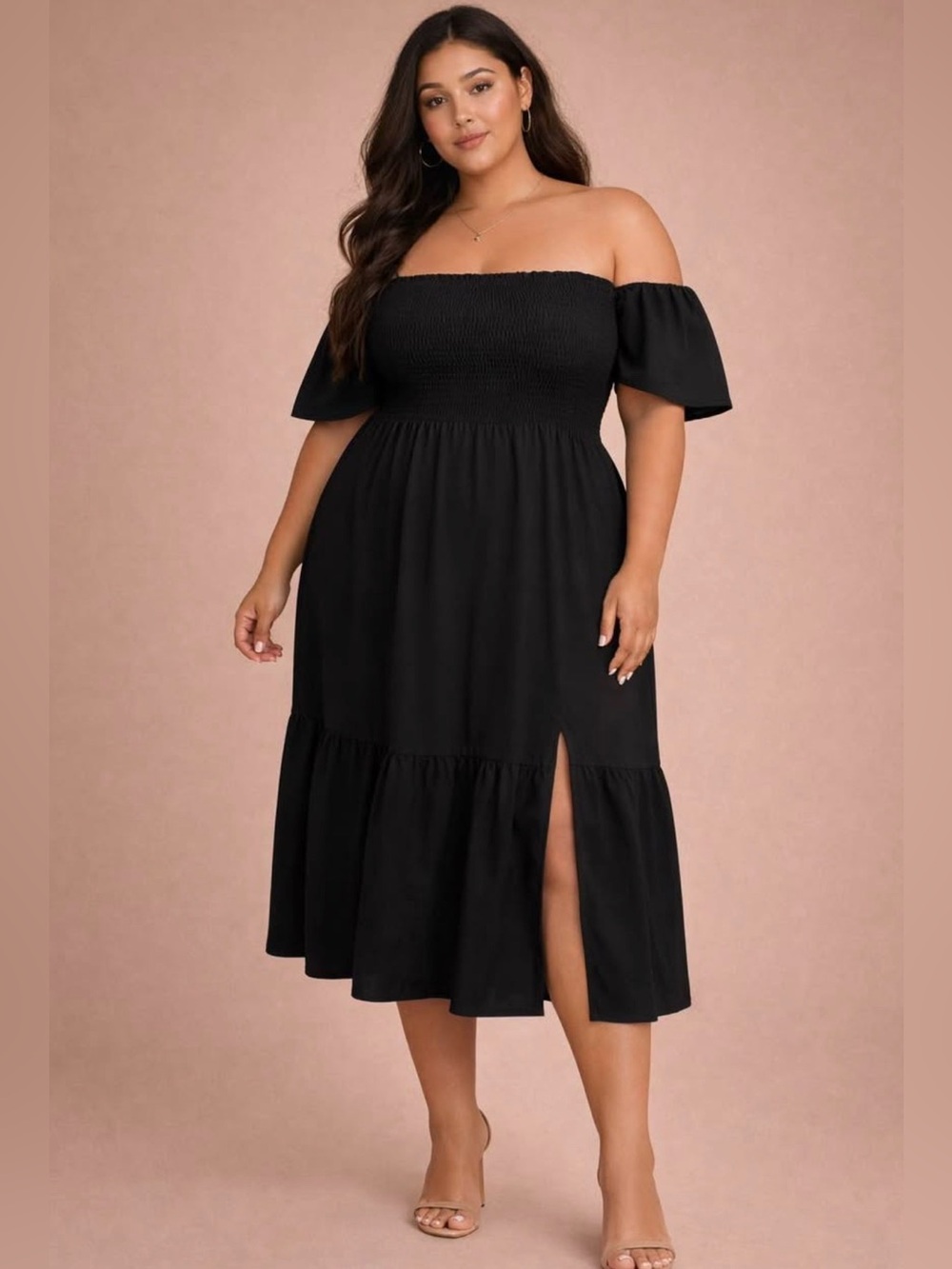 NEW Show Me Your Mumu Black Smocked Midi Dress XXL | Off Shoulder